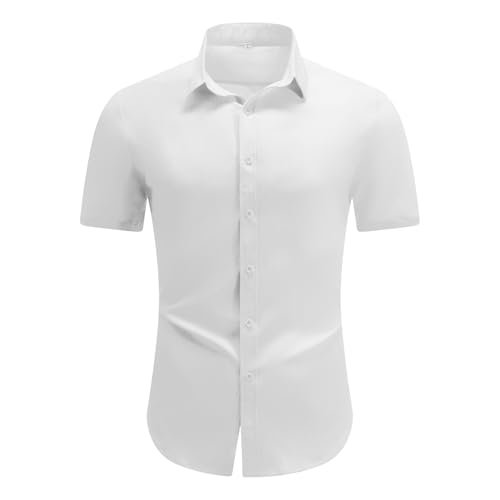 Allthemen Herren Hemd Kurzarm Sommerhemd Regular Fit Leinenhemd Button Down Leinen Shirt Business Weiß L von Allthemen