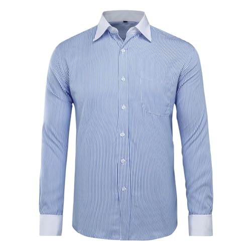 Allthemen Herren Hemd Langarm Baumwolle Freizeithemd Slim Fit Businesshemd Männer Hemden Hochzeit Blau Streifen M von Allthemen
