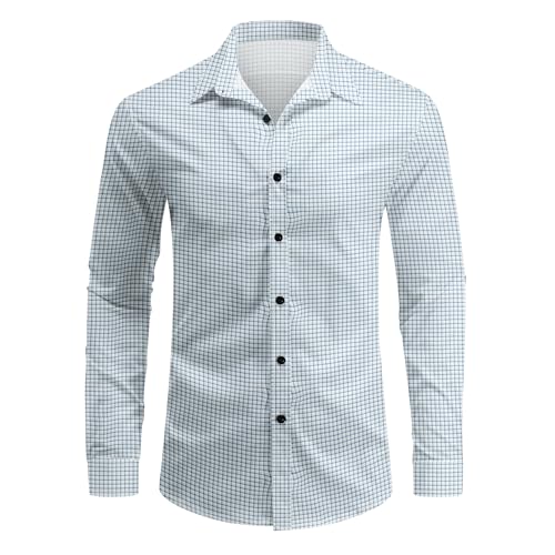 Allthemen Herren Hemd Langarm Casual Hemden Kariert Slim Fit Freizeithemd Streifen Hellblau S von Allthemen