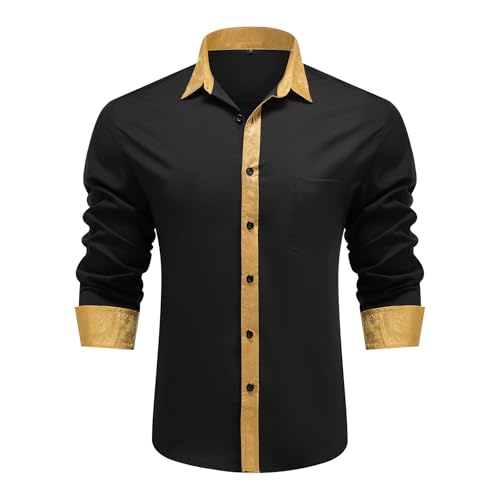 Allthemen Herren Hemd Langarm Kontrast Hemden Regular Fit Business Anzughemd Modern Businesshemd Hochzeit Schwarz Gelb XL von Allthemen