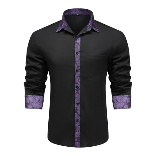 Allthemen Herren Hemd Langarm Kontrast Hemden Regular Fit Business Anzughemd Modern Businesshemd Hochzeit Schwarz Lila 3XL von Allthemen