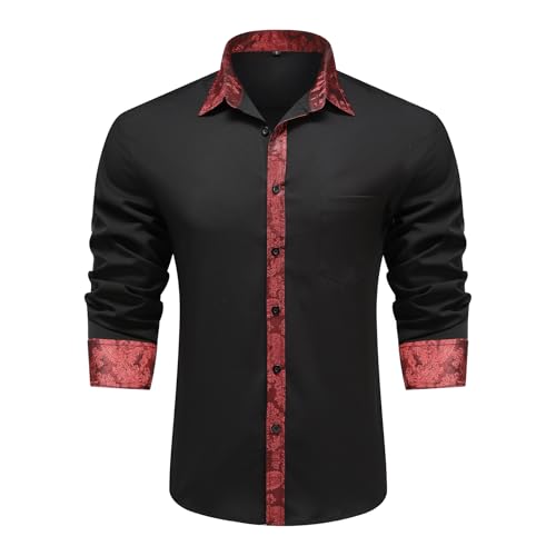 Allthemen Herren Hemd Langarm Kontrast Hemden Regular Fit Business Anzughemd Modern Businesshemd Hochzeit Schwarz Rot S von Allthemen