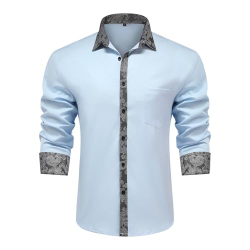 Allthemen Herren Hemd Langarm Kontrast Hemden Regular Fit Business Anzughemd Modern Businesshemd Hochzeit Hellblau L von Allthemen