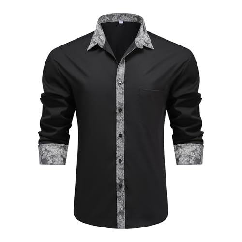 Allthemen Herren Hemd Langarm Kontrast Hemden Regular Fit Business Anzughemd Modern Businesshemd Hochzeit Schwarz Grau XXL von Allthemen