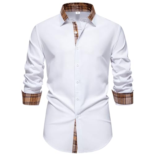Allthemen Herren Hemd Langarm Slim Fit Hemden Business Freizeithemd Kontrast Anzughemd Hochzeit Weiß XL von Allthemen