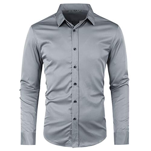 Allthemen Herren Hemd aus Bambusfaser umweltfreudlich Elastisch Slim Fit Freizeit Business Hochzeit Hemd Langarm Grau XXL von Allthemen