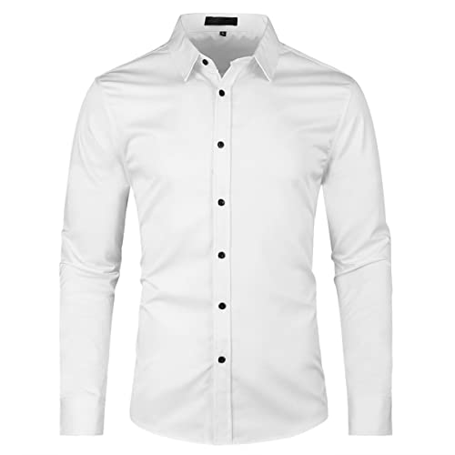 Allthemen Herren Hemd aus Bambusfaser umweltfreudlich Elastisch Slim Fit Freizeit Business Hochzeit Hemd Langarm Weiß XXL von Allthemen