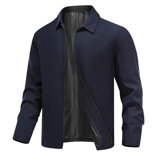 Allthemen Herren Jacke Leicht mit Kragen Übergangsjacke mit Reißverschluss Bomberjacke Frühling Herbst Outdoorjacke Navyblau XXL von Allthemen
