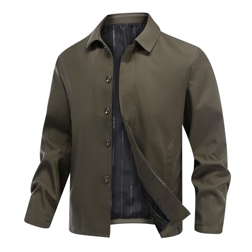 Allthemen Herren Jacke Leichte Freizeit Übergangsjacke mit Knopfleiste Bomberjacke Sportlich Elegant Freizeitjacke Herbst Khaki XXL von Allthemen