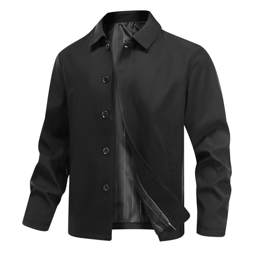 Allthemen Herren Jacke Leichte Freizeit Übergangsjacke mit Knopfleiste Bomberjacke Sportlich Elegant Freizeitjacke Herbst Schwarz M von Allthemen