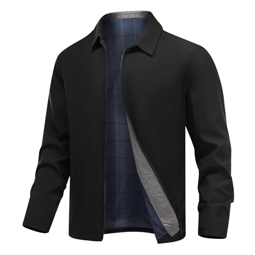 Allthemen Herren Jacke Leichte Übergangsjacke mit Reißverschluss Bomberjacke mit Kragen Sportjacke Schwarz M von Allthemen