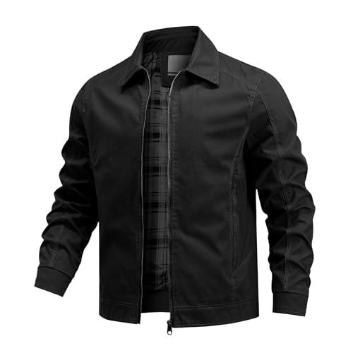 Allthemen Herren Jacke Übergangsjacke Elegant Bomberjacke Leicht Baumwolle Freizeitjacke Frühling Herbst Schwarz XL von Allthemen