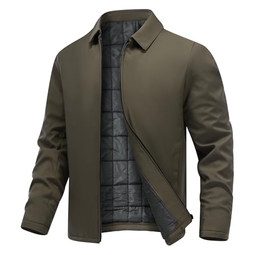 Allthemen Herren Jacke Winter mit Kragen Bomberjacke mit Reißverschluss Fliegerjacke Warm Gefüttert Winterjacke Übergangsjacke Khaki L von Allthemen