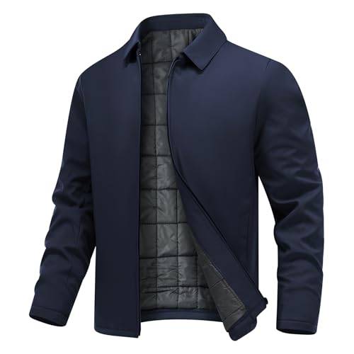Allthemen Herren Jacke Winter mit Kragen Bomberjacke mit Reißverschluss Fliegerjacke Warm Gefüttert Winterjacke Übergangsjacke Navyblau XL von Allthemen