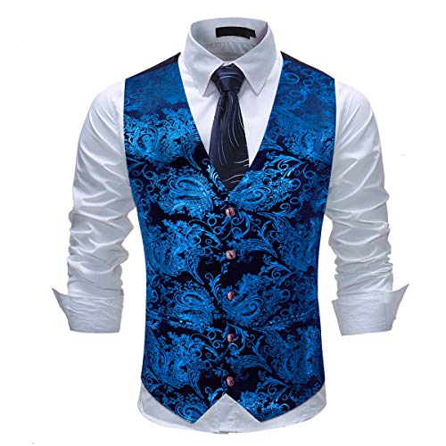 Allthemen Weste Herren Westen Gilet Jacquard Anzugweste für Hochzeit und Party Blau L von Allthemen