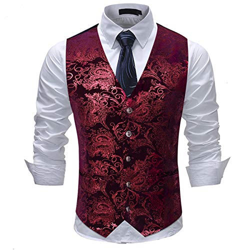 Allthemen Weste Herren Westen Gilet Jacquard Anzugweste für Hochzeit und Party Rot M Allthemen Weste Herren Westen Gilet Jacquard Anzugweste für Hochzeit und Party Rot M von Allthemen