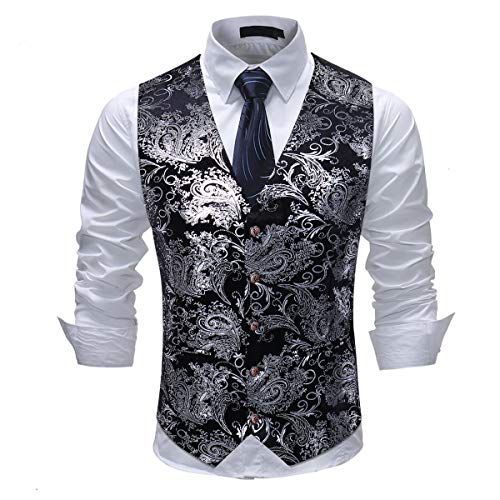 Allthemen Weste Herren Westen Gilet Jacquard Anzugweste für Hochzeit und Party Silber M von Allthemen