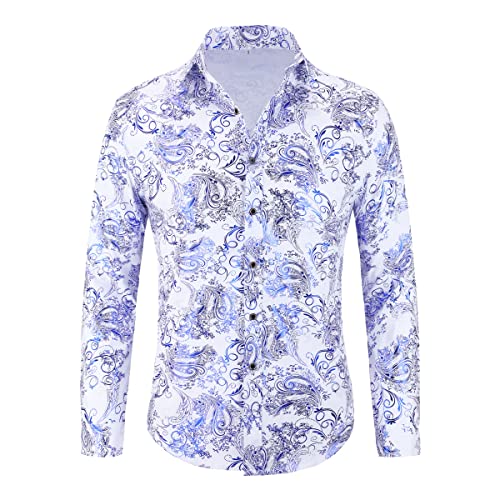 Allthemen Herren Jacquard Hemd Langarm Satin Freizeithemd Paisley Herrenhemd für Party Hochzeit Weiß XL Allthemen Herren Jacquard Hemd Langarm Satin Freizeithemd Paisley Herrenhemd für Party Hochzeit Weiß XL von Allthemen