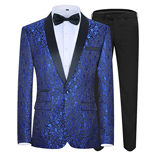 Allthemen Herren Jacquard Smoking Anzug Slim Fit 2 Teilig Anzüge für Hochzeit Party Abschluss Blau XL von Allthemen