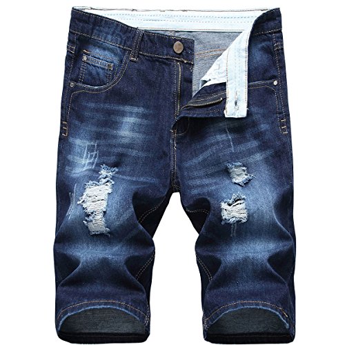 Allthemen Herren Jeans Shorts Destroyed Kurze Denim Hose Stretch Sommer Bermuda Short Dunkelblau 36 von Allthemen