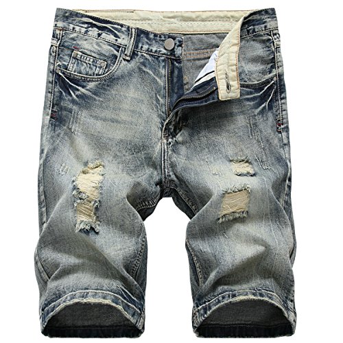 Allthemen Herren Jeans Shorts Destroyed Kurze Denim Hose Stretch Sommer Bermuda Short Grau 32 von Allthemen