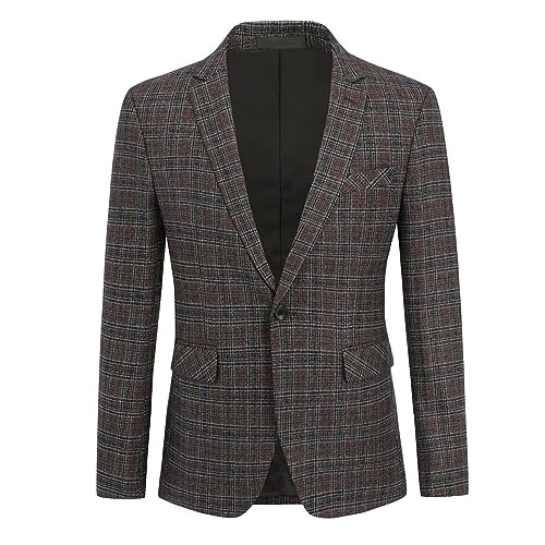 Allthemen Herren Karierte Sakko EIN Knopf Slim Fit Blazer Männer Business Anzugjacke Dunkelbraun XXL von Allthemen