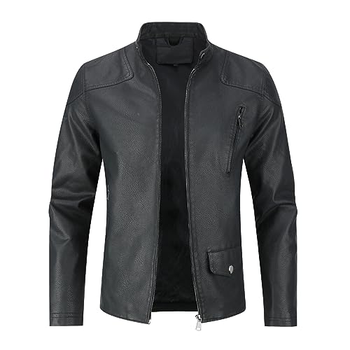 Allthemen Herren Lederjacke mit Stehkragen Übergangsjacke Leder Schwarz Bomberjacke für Freizeit #07 Schwarz L von Allthemen