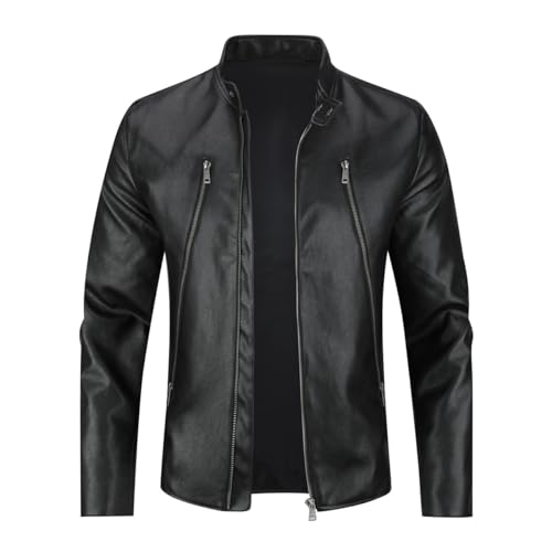 Allthemen Herren Lederjacke mit Stehkragen Übergangsjacke Leder Schwarz Bomberjacke für Freizeit #09 Schwarz L von Allthemen