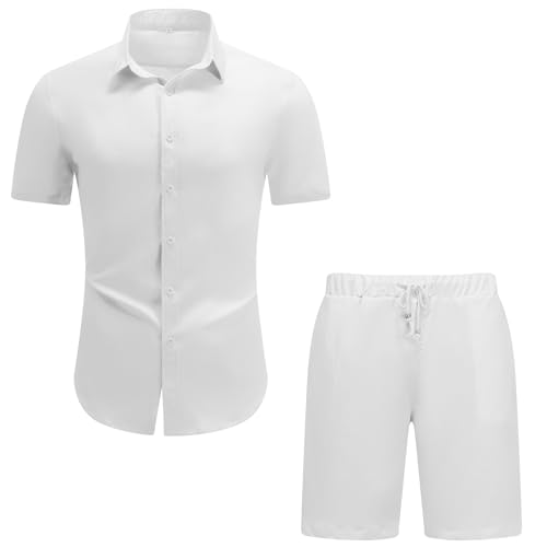 Allthemen Herren Leinenanzug Zweiteilig Kurzarm Freizeitanzug Sommer Button Down Outfits 2 Stück Casual Leinen Hemd und Shorts Set Beach Weiß S Allthemen Herren Leinenanzug Zweiteilig Kurzarm Freizeitanzug Sommer Button Down Outfits 2 Stück Casual Leinen Hemd und Shorts Set Beach Weiß S von Allthemen