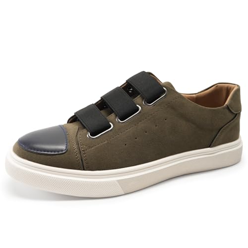 Allthemen Herren Loafer Flach Slipper Slip On Leder Freizeitschuhe Gummiband Sneaker Business Casual Grün 44 von Allthemen