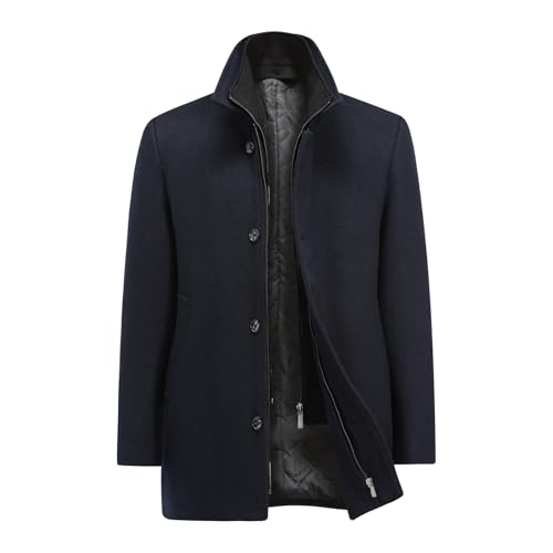 Allthemen Herren Mantel Mittellang Wintermantel Wolle Kurzmantel mit Stehkragen Winterjacke Business Freizeit Navyblau 3XL von Allthemen