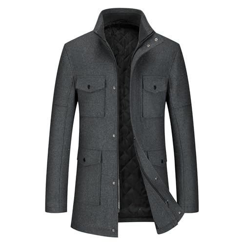 Allthemen Herren Mantel Regular Fit Wintermantel mit Stehkragen Kurzmantel Mittellang mit Reißverschluss Grau S von Allthemen