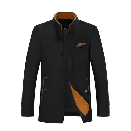 Allthemen Herren Mantel Slim Fit Stehkragen Wollmantel Winter Winterjacke Mittellang für Business Freizeit Black XL von Allthemen