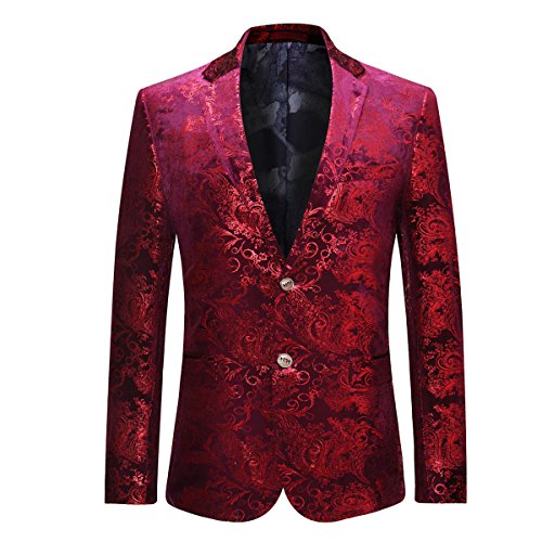 Allthemen Herren Pailletten Sakko Gold Glitzer Blazer Slim Fit Hochzeit Smoking Burgunderfarben XXL von Allthemen