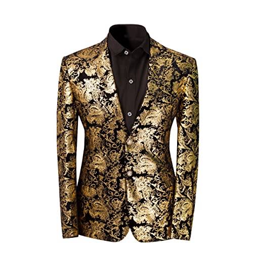 Allthemen Herren Pailletten Sakko Gold Glitzer Blazer Slim Fit Hochzeit Smoking Gold XXL von Allthemen