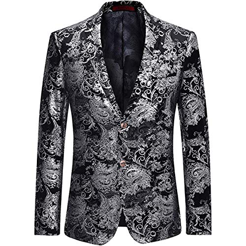 Allthemen Herren Pailletten Sakko Gold Glitzer Blazer Slim Fit Hochzeit Smoking Silber M von Allthemen