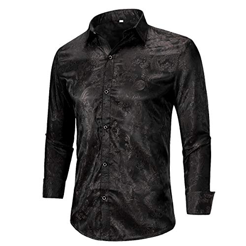 Allthemen Herren Paisley Hemd Langarm Jacquard Hemd für Männer Regular Fit Stickerei Freizeithemd Schwarz L #30 Schwarz L von Allthemen