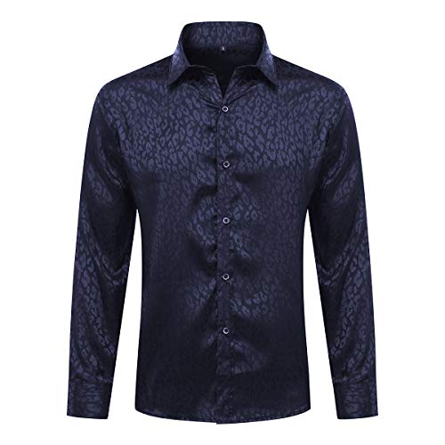 Allthemen Herren Paisley Hemd Langarm Jacquard Hemd für Männer Regular Fit Stickerei Freizeithemd #054 Blau 3XL von Allthemen