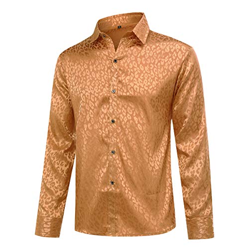 Allthemen Herren Paisley Hemd Langarm Jacquard Hemd für Männer Regular Fit Stickerei Freizeithemd #054 Kaffee XL von Allthemen