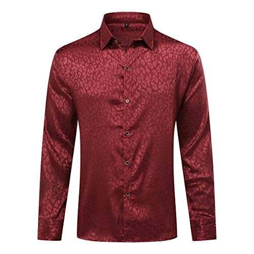 Allthemen Herren Paisley Hemd Langarm Jacquard Hemd für Männer Regular Fit Stickerei Freizeithemd #054 Rot XS von Allthemen