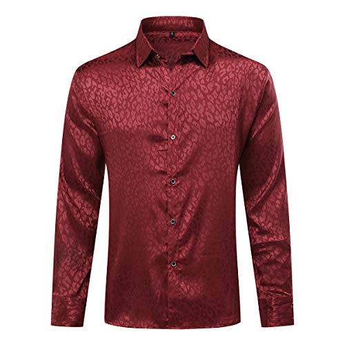 Allthemen Herren Paisley Hemd Langarm Jacquard Hemd für Männer Regular Fit Stickerei Freizeithemd #054 Rot XXL von Allthemen