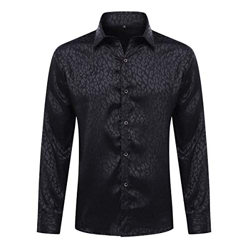 Allthemen Herren Paisley Hemd Langarm Jacquard Hemd für Männer Regular Fit Stickerei Freizeithemd #054 Schwarz M von Allthemen