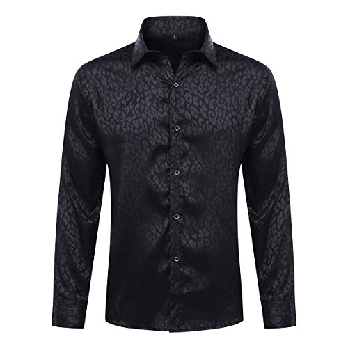 Allthemen Herren Paisley Hemd Langarm Jacquard Hemd für Männer Regular Fit Stickerei Freizeithemd #054 Schwarz S von Allthemen