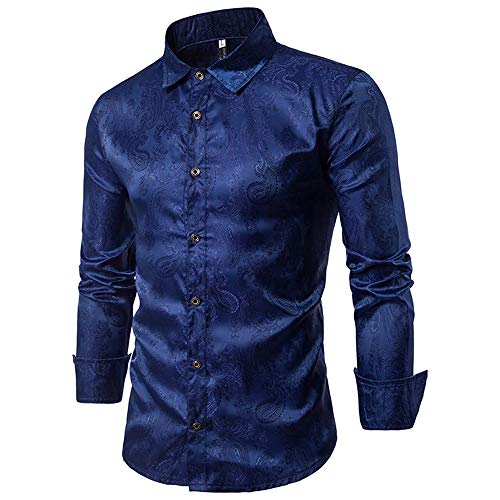 Allthemen Herren Paisley Hemd Langarm Jacquard Hemd für Männer Regular Fit Stickerei Freizeithemd Dunkelblau M #30 Dunkelblau M von Allthemen