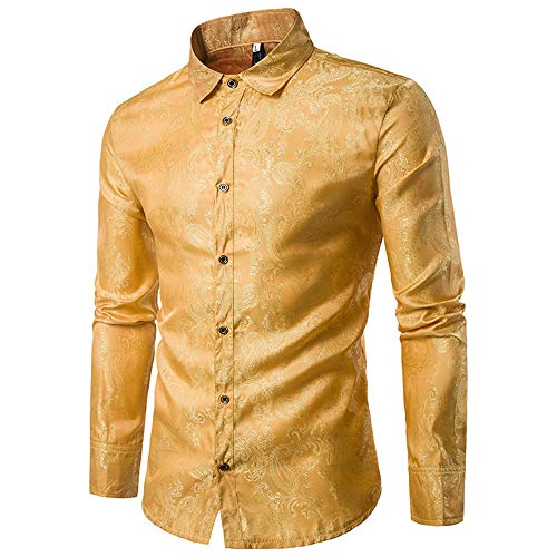 Allthemen Herren Paisley Hemd Langarm Jacquard Hemd für Männer Regular Fit Stickerei Freizeithemd Gelb XXL #30 Gelb XXL von Allthemen