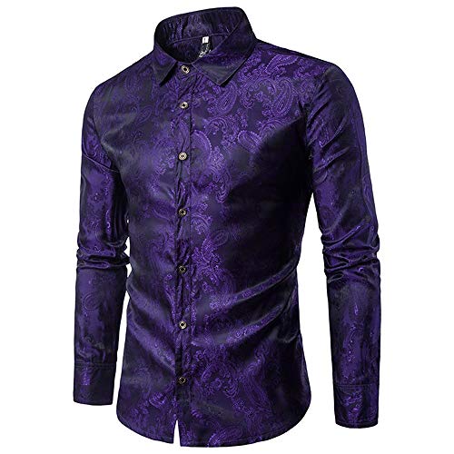 Allthemen Herren Paisley Hemd Langarm Jacquard Hemd für Männer Regular Fit Stickerei Freizeithemd Violett M #30 Violett M von Allthemen