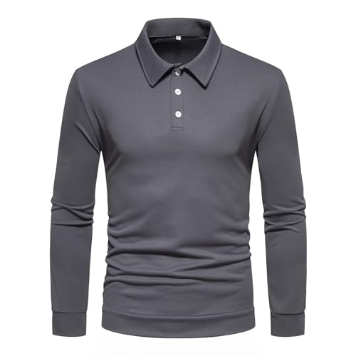 Allthemen Herren Poloshirt Langarm Atmungsaktiv Golf Polo mit Knöpfen Polo T-Shirt Leicht Polohemd Frühling Herbst Dunkelgrau XXL von Allthemen