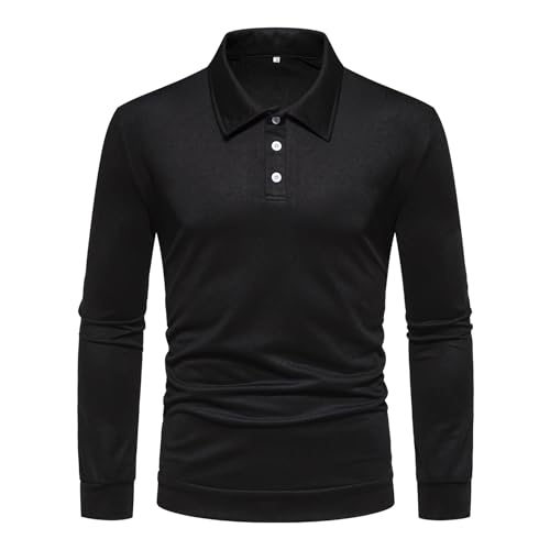 Allthemen Herren Poloshirt Langarm Atmungsaktiv Golf Polo mit Knöpfen Polo T-Shirt Leicht Polohemd Frühling Herbst Schwarz L von Allthemen