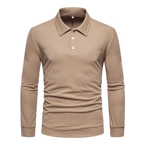 Allthemen Herren Poloshirt Langarm Atmungsaktiv Golf Polo mit Knöpfen Polo T-Shirt Leicht Polohemd Frühling Herbst Khaki XXL von Allthemen