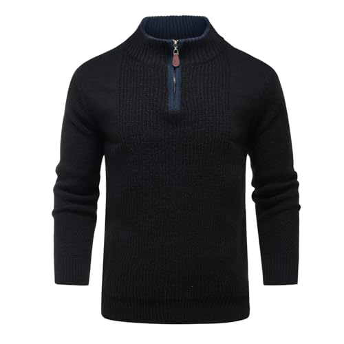 Allthemen Herren Pullover mit Reißverschluss Strickpullover Stehkragen Sweater Zip Winterpullover Warm Schwarz 4XL von Allthemen